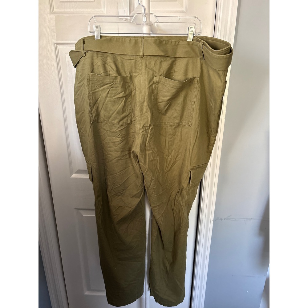 Ava & Viv Womens Plus Size 22 Olive Green Belted Wide Leg Cargo Pants NWT - Picture 7 of 8